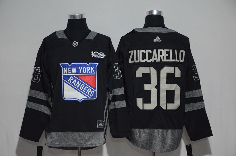 NHL New York Rangers #36 Zuccarello Black 1917-2017 100th Anniversary Stitched Jersey->->NHL Jersey